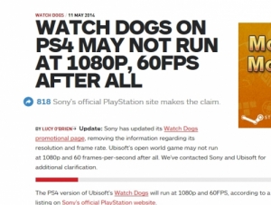 【どういうこと？】PS4版ウォッチドッグス「1080p 60fpsで動く」の文言が削除される